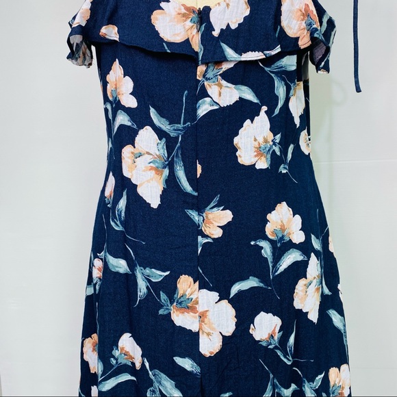 TOBY HEART GINGER Womens Size Large Navy LINEN Floral Tie Up Shoulders Dress NEW - Picture 11 of 16